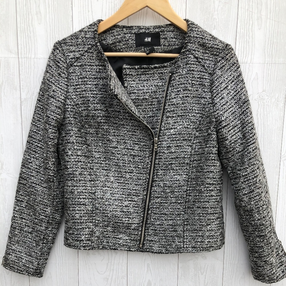 H&M Asymmetrical Black/Silver Blazer - Size 8